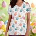 thumbnail image 2 of Busydd Womens Scrub Top Holiday Fashion Graphic Easter Scrub Tops V Neck Short Sleeve Nursing Scrubs for Women with Pockets, 2 of 6
