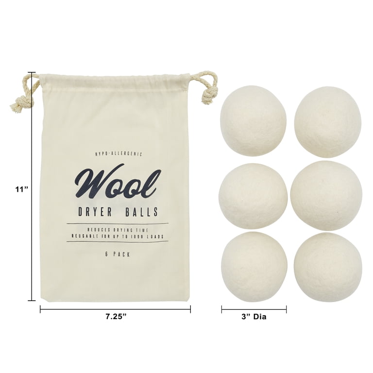 6 Pack Wool Dryer Balls - Natural Fabric Softener, Reduces Drying Time, Removes Pet Hair, Reusable (7cm / 2.75in)