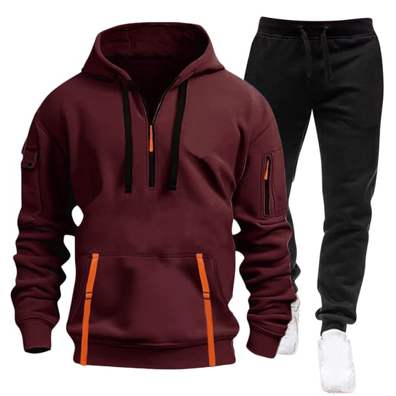 Admvng Two Piece Sets for Men Winter Solid Casual Loose Drawstring Long Sleeve Hooded Workwear with Multiple Pockets Sweatshirt Set, Size S-2XL
