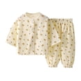 thumbnail image 3 of Cethrio Girls' Knitted Pajama Sets, Crew Neck Casual 3/4 Sleeve Printed Kids' Sleepwear Brown Size 1-2 T, 3 of 4