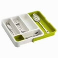 thumbnail image 1 of Organizador de cajones flexible para cubiertos, bandeja expandible para utensilios para soluciones de almacenamiento personalizadas, ergonómico y duradero, blanco/verde (39,1 x 30,5 x 12,4), 1 of 5