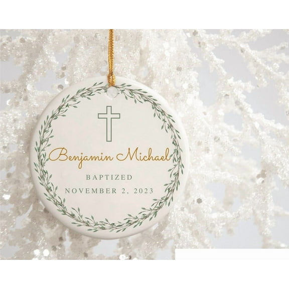 Personalized Cross Porcelain Ornament Baptism Gift for Boy Godson Gift Custom Baptized Keepsake For Parents Religious Gift of Faith Present