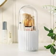 thumbnail image 7 of Makeup Brush Holder with Lid Desk Organizer and Accessories, 360° Rotating Dustproof Make Up Brushes Container Pen Holder for Desk with Acrylic Cover, Cosmetics Holders with 5 Compartment, White, 7 of 7