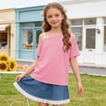 thumbnail image 6 of OGLCCG Girls Off The Shoulder Tops Asymmetrical Short Sleeve Summer Tee Shirts Casual Soft Cold Shoulder Blouse 5-14 Years, 6 of 7