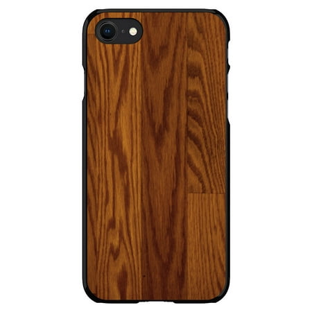 DistinctInk Case for iPhone 7 / 8 / SE (2020 Model) (4.7" Screen) - Custom Ultra Slim Thin Hard Black Plastic Cover - Dark Wood Floor Print - Printed Wood Grain Image