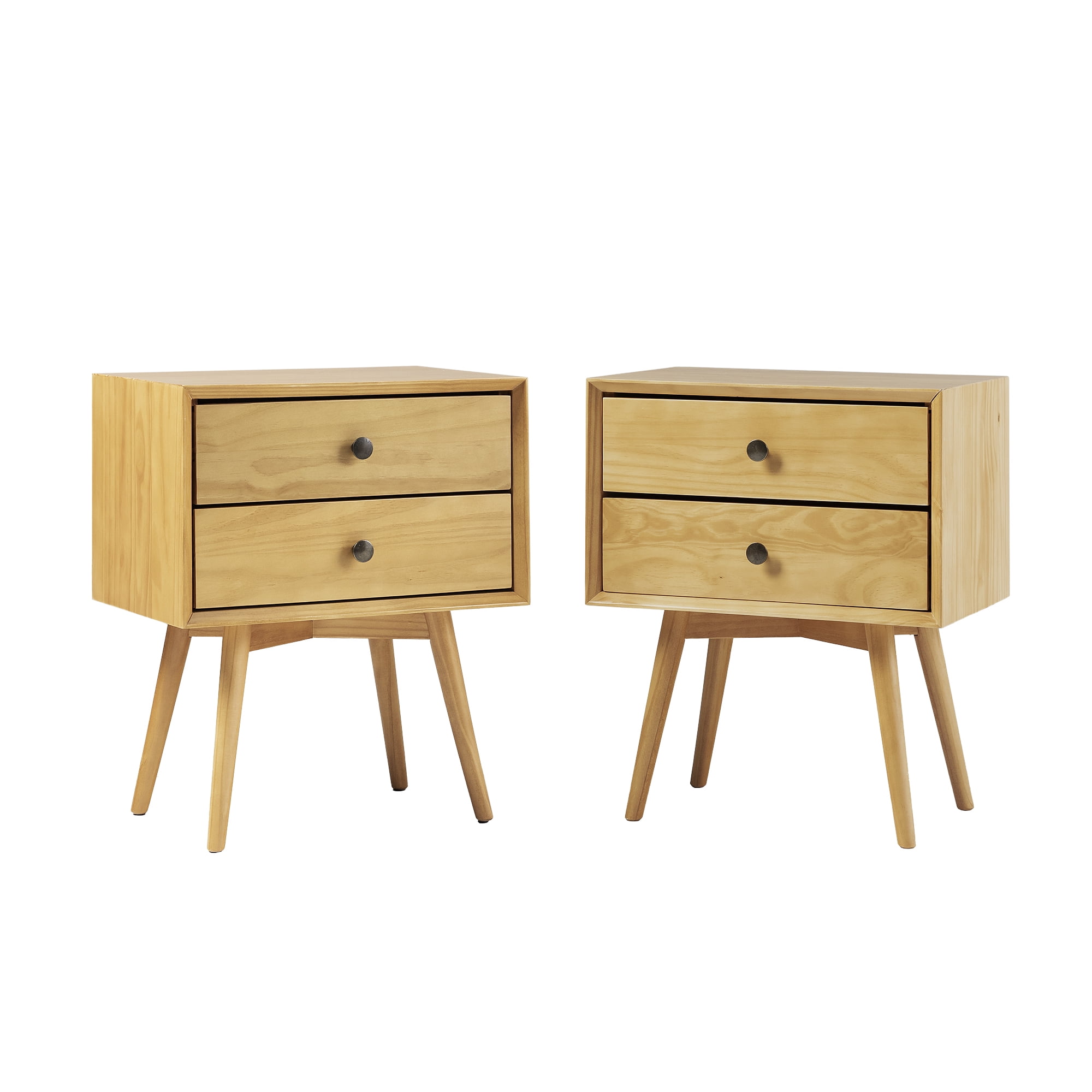 Walker Edison Mid Century Modern 2 Drawer Nightstand, Set of 2, Light Oak