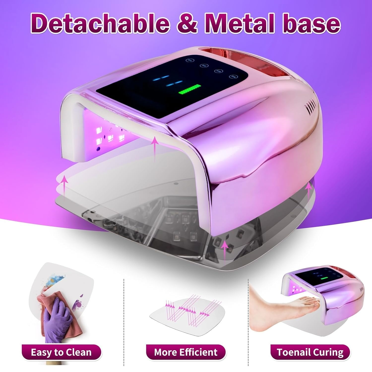 Professional Rechargeable 96W UV LED Portable Cordless UV Light for Nail Lamp Machine with Removable Stainless Steel Bottom,4 Timer Setting and Smart Sensor Nail Dryer