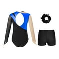 thumbnail image 2 of Alvivi Kids Girls Long Sleeve Gymnastics Leotard with Shorts Hair Scrunchie Dance Unitard Biketards Royal Blue 6, 2 of 7