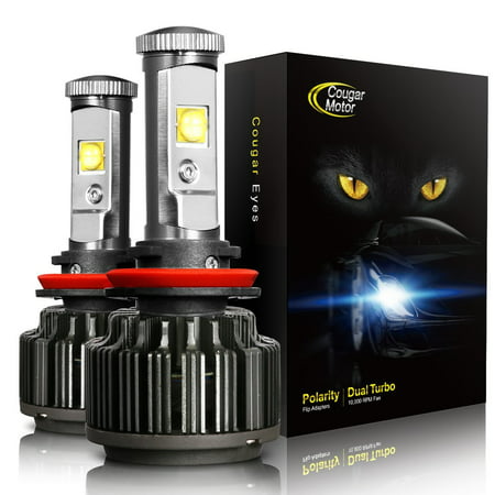 CougarMotor LED Headlight Bulbs All-in-One Conversion Kit - H11 (H8, H9) -7,200Lm 6000K Cool White CREE - 3 Year (Best Led Headlights On The Market)