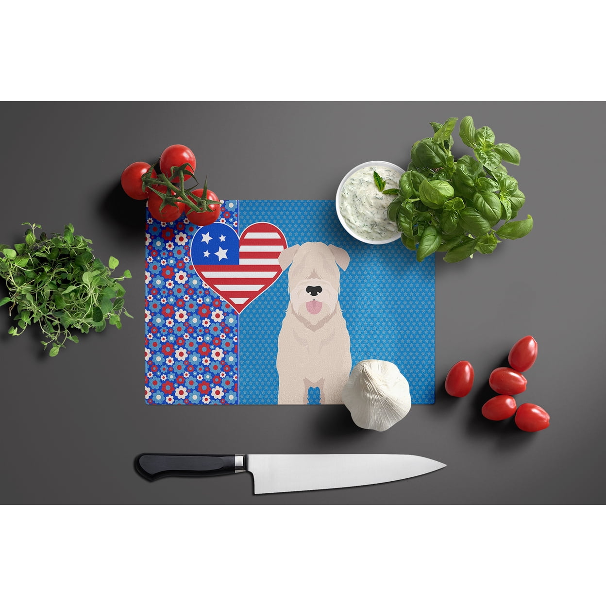 Soft Coated Wheaten Terrier Glass Cutting Board Large 12 in x 15 in