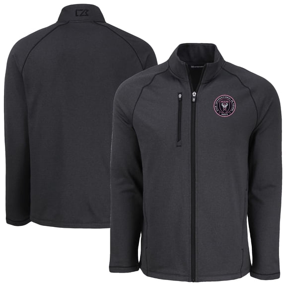 Men's-Cutter & Buck Heather Black Inter Miami CF Peshastin Eco Fleece Recycled Raglan Full-Zip Jacket