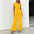 thumbnail image 5 of VBVC Women's Wrap V-Neck 2 Piece Pants Set, Ladies' Tie Waist Top and Wide Leg Trousers Outfit, Casual Sleeveless Workwear For Women,Yellow,S-2XL, 5 of 8