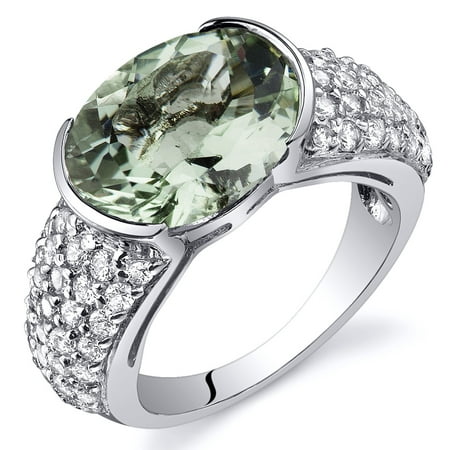 Peora 6.75 Ct Green Amethyst Engagement Ring in Rhodium-Plated Sterling Silver