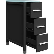12 Inch Narrow Bathroom Storage Cabinet with 3 Drawers for Bathroom Vanity Side Extension Freestanding Vanity Cabinet Base with Tempered Glass Top