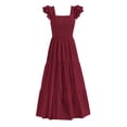 thumbnail image 1 of Vestido largo PRETTYGARDEN para mujer con cuello cuadrado y ojales, color rojo vino, 1 of 9