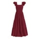thumbnail image 1 of Vestido largo PRETTYGARDEN para mujer con cuello cuadrado y ojales, color rojo vino, 1 of 9