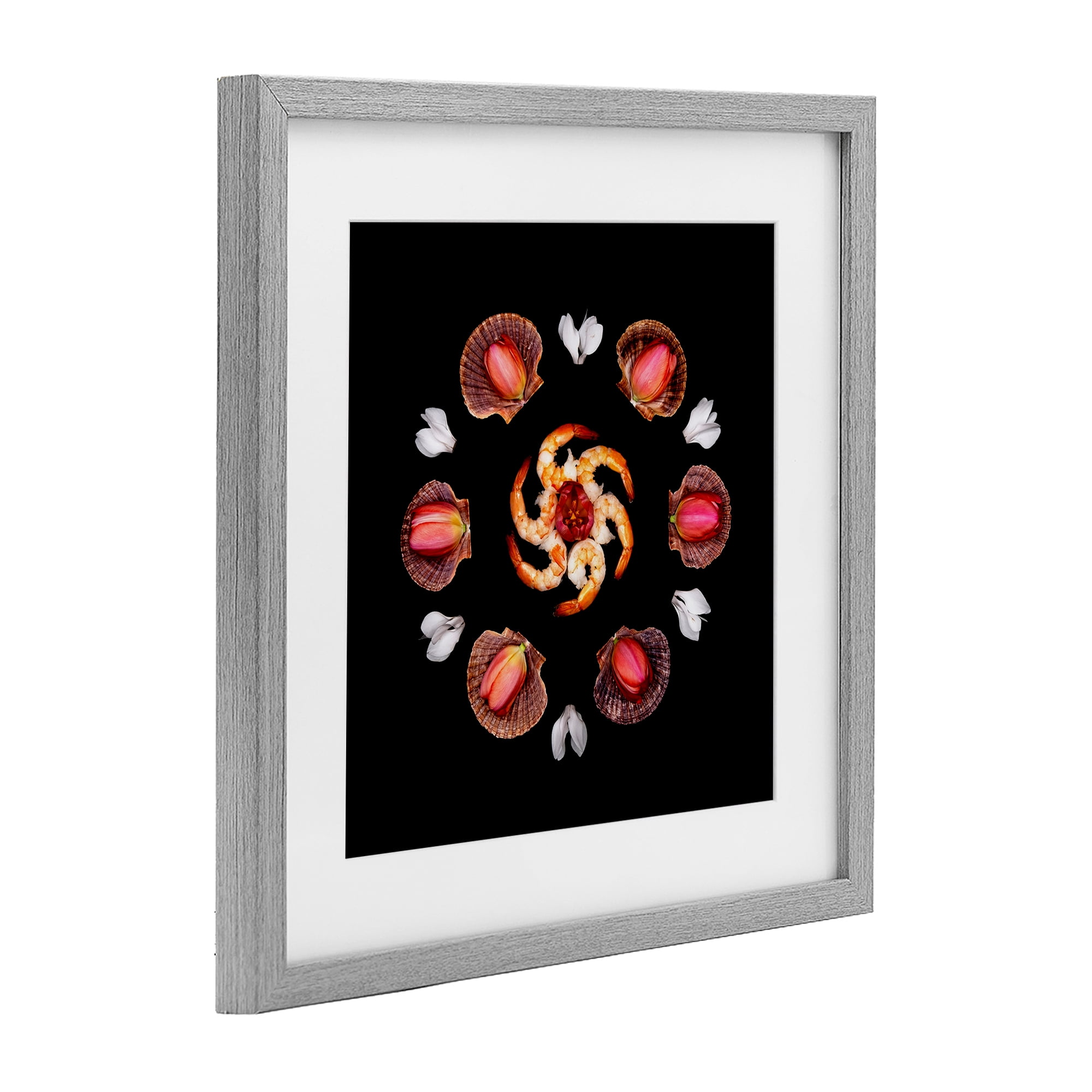 Stupell Industries Seashells & Tulips Symmetry Gray Framed Print Under Glass, design by Beth Adoette