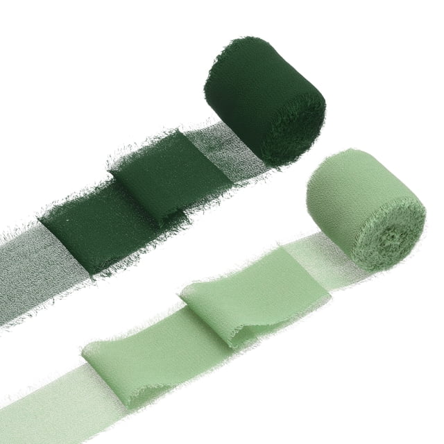 Uxcell 2 Rollos de Cinta de Gasa, Cinta de Flecos Hecha a Mano de 1.5 Pulgadas x 5 Yardas para Envolver Ramo de Flores Decoración de Bodas Artesanías DIY Verde Claro/Verde Oscuro