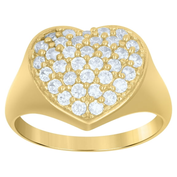 10k Gold Womens Two-Tone CZ Heart Band Ring