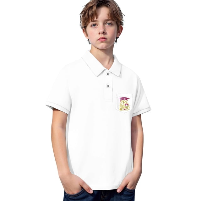 Hiiyo Polo de Fin d'Études pour Tout-Petits Garçons, Manches Courtes, T-Shirt Décontracté, Tailles 3-14 et Husky