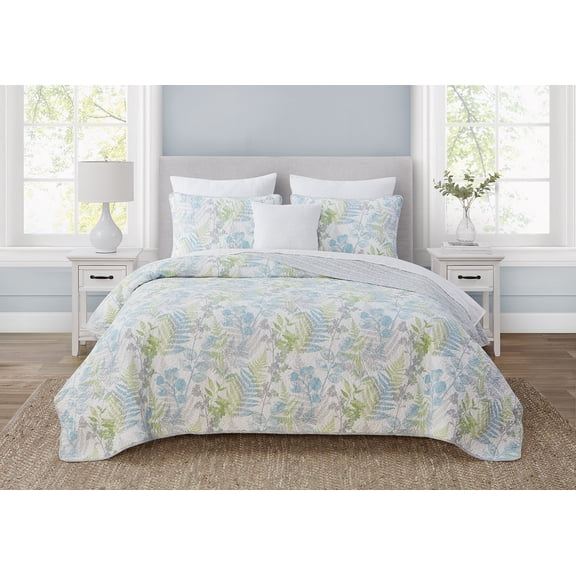DESIGN STUDIO Althea Floral Spa Blue Soft Cotton 2 Piece Quilt Set - Twin