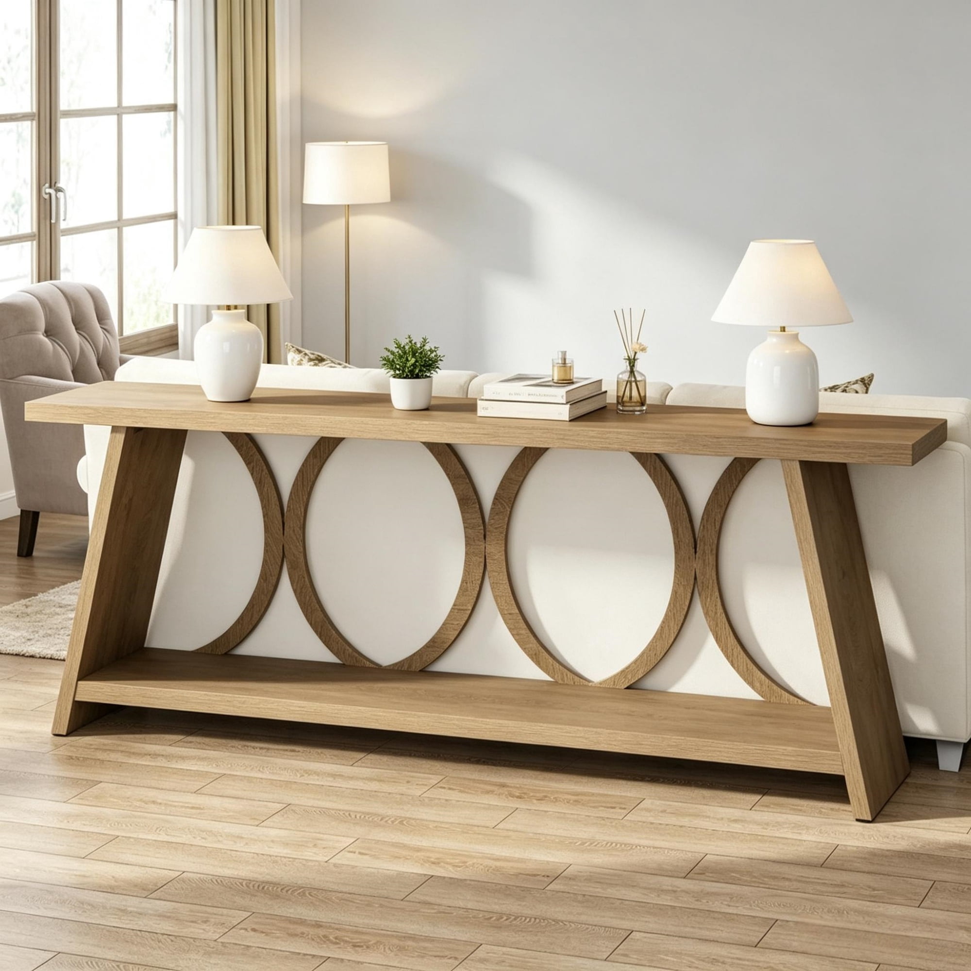 70.9 Inch Farmhouse Sofa Table with 2 Tier Shelf
