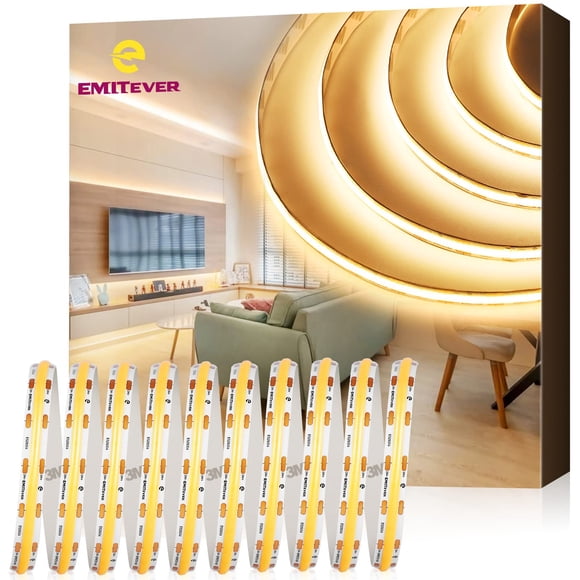 Tira de luces LED EMITEVER COB, luz blanca cálida, 10 m, 3000 K, 24 V, regulable