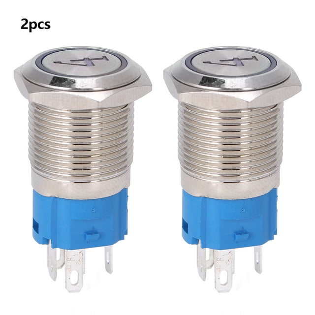 2 uds interruptor de botón de Metal de 5 pines interruptor de reinicio automático de cabeza plana de 16mm con luz número 4 (220VAC blanco)
