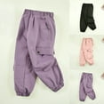thumbnail image 6 of ZACPNCV Girl's Solid Cargo Pants Elastic Waist Casual Tapered Jogger Pants with Pockets Black 14-15 Years, 6 of 6