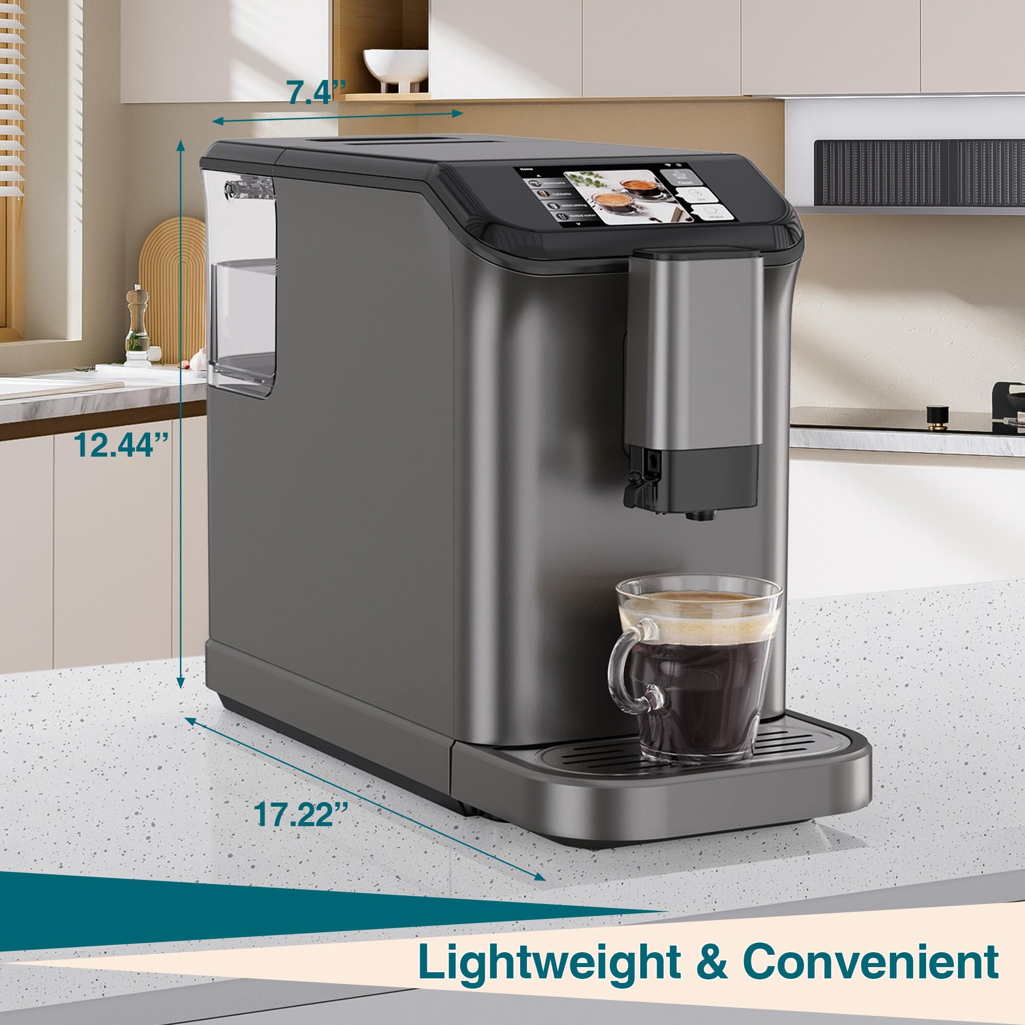 Luku 20 Bar Super Automatic Espresso Machine, Bean to Cup Coffee Maker with Burr Grinder, Milk Frother & Touch Display