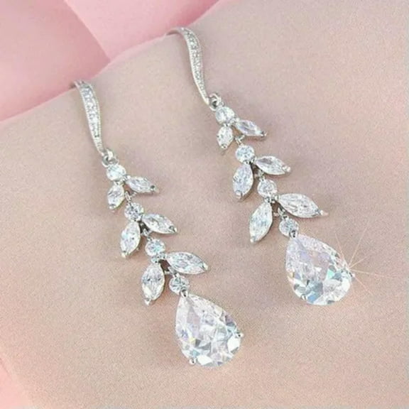 925 Silver Women Anniversary Drop Earring Elegant Cubic Zircon Jewelry Gift