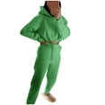 thumbnail image 2 of qolati Women's 2023 Fall Tow Piece Outfit Long Sleeve Oversized Cropped Hoodie Sweatshirts with Elastic Waist Long Pants Tracksuit Casual Sweatsuits Jogger Set, 2 of 4