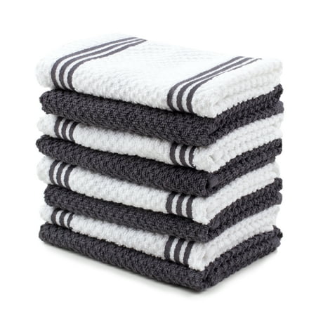 Sticky Toffee Cotton Terry Kitchen Dishcloth, Gray, 8 Piece, 12 in x 12 in