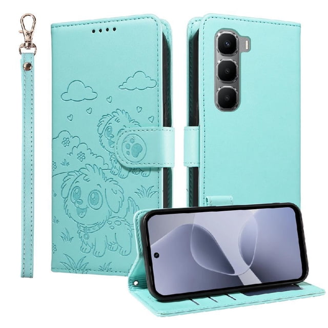 Funda Cartera GANGXUN con Diseño de Perrito en Relieve para Infinix Hot 60 5G , Protección 360° con Ranuras y Correa Desmontable