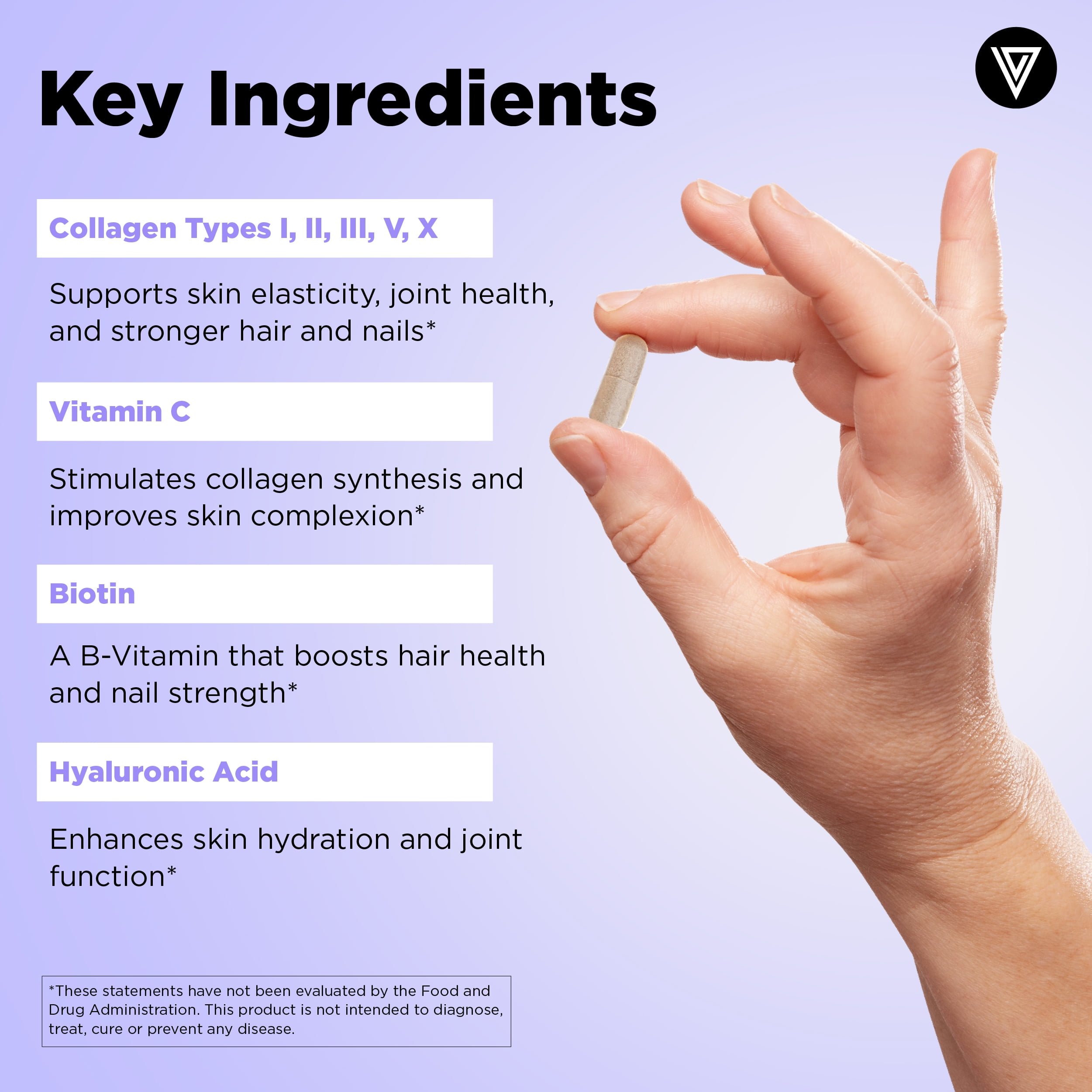 Vital Vitamins Multi Collagen Complex Plus - Biotin, HA, Vit C - Hair, Skin, Nails, Joints - 150 Count