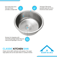 thumbnail image 6 of KBFmore Classic 18 inch 18 Gauge Classic Round Undermount Single Bowl Stainless Steel Kitchen Sink with Sink Strainer, 6 of 11
