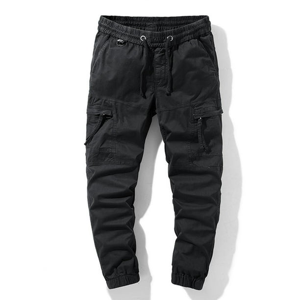 Pantalones largos de moda para hombre, casuales, de color sólido, cargo, con bolsillos y cremallera, cintura elástica, pantalones largos de algodón para hombre.