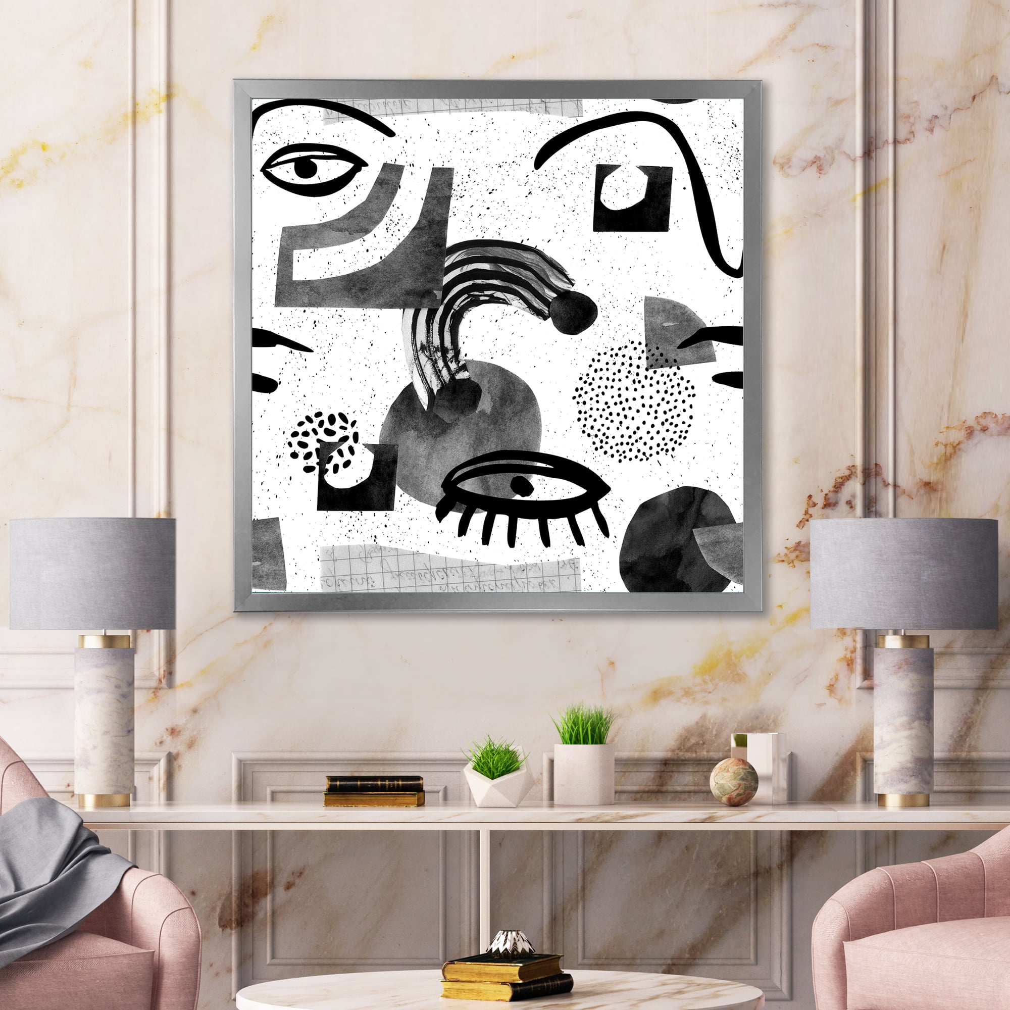 Designart 'Collage of Eyes And Doodles In Contemporary Style II' Modern Framed Art Print