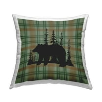 Stupell Industries Green Plaid Bear Decorative Printed Throw Pillow Design by Jacki Frerichs