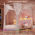 thumbnail image 3 of Hiphuta Twin Size Upholstered Canopy Bed with Charging Station & Storage Drawer, LED Beds with 4 Removable Posts, Twin Bed Frame, Pink, 3 of 9