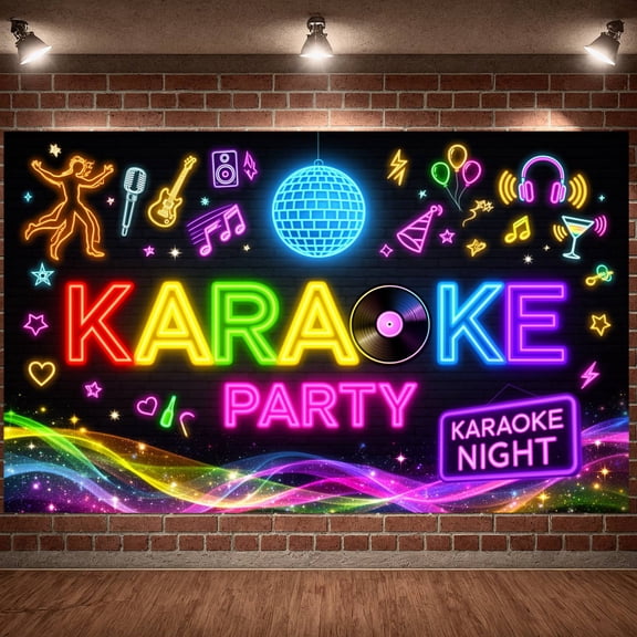 Neon Karaoke Party Banner Colorful Design Party Backdrop Disco Theme Music Event Banner for Karaoke Nights Bar Celebrations Music Parties