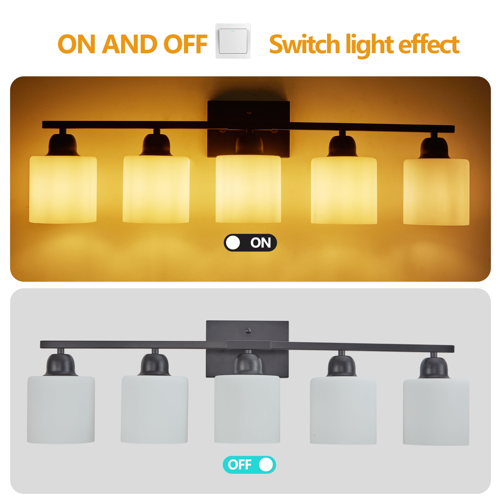 Miniyam 31.5 in 5 Light Black Vanity Light for Bathroom, Wall-Mounted Fixtures Over Mirror, E26, No Bulbs Included