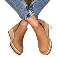 thumbnail image 1 of Bottes de Cheville des Femmes de Couleur Unie Bout Rond Chaussures Compensées Chaussures Décontractées à la Mode, 1 of 5
