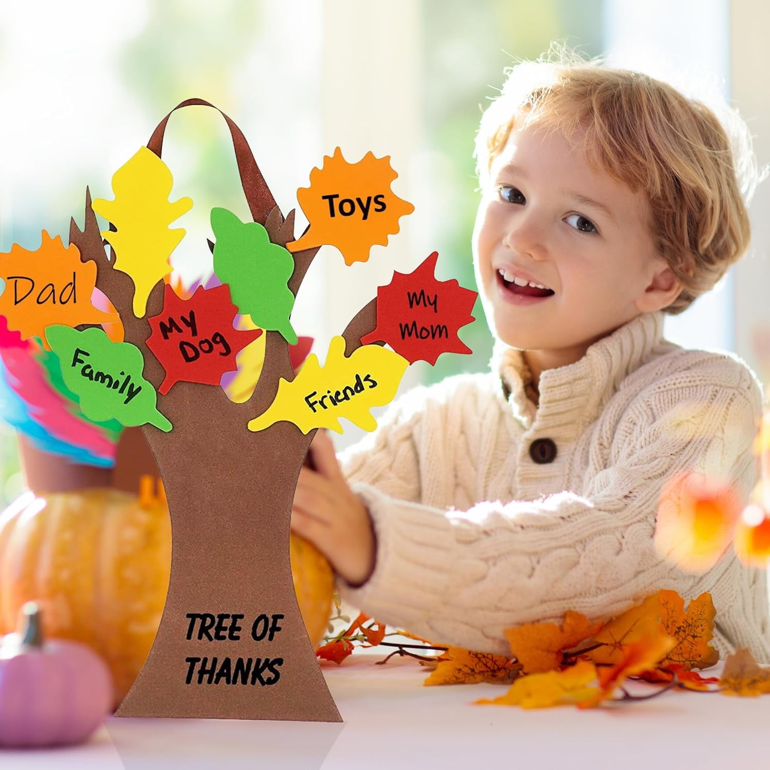 4E's Novelty Thankful Tree Craft Kit 12-Pack, Foam, Self-Adhesive - 11” Gratitude Tree Kit With Leaves To Write On, Perfect for Kids Ages 4-8