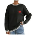 thumbnail image 3 of Women's Casual Heart Print Round Neck Long Sleeve Pullover Sweater Top Loose Fit Knit Fashion Tunic for Fall Winter Holiday Gift | CSEONE,Black L, 3 of 9