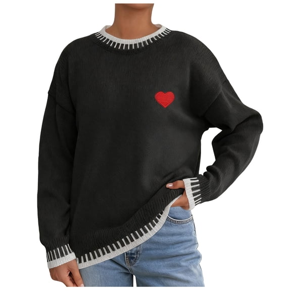 Byworldtasic Valentine's Day Oversized Sweaters for Women Long Sleeve Crewneck Tops Contrast Chunky Knit Pullover Sweaters