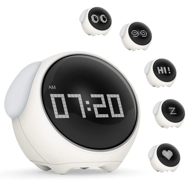 Despertador infantil, visualización automática de hora y temperatura, recargable por USB, despertador con función de luz nocturna y función de repetición para niños (blanco) Sincero Electrónica