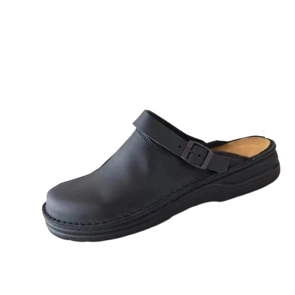 QWKLEAJ Men’s Casual Shoes Closed Toe Platform Clogs, Adjustable Buckle Back Strap Cork Insole Slip On Dress Shoes for Men Kitchen Restaurant Daily Walking Vintage Work Mules Black 6.5