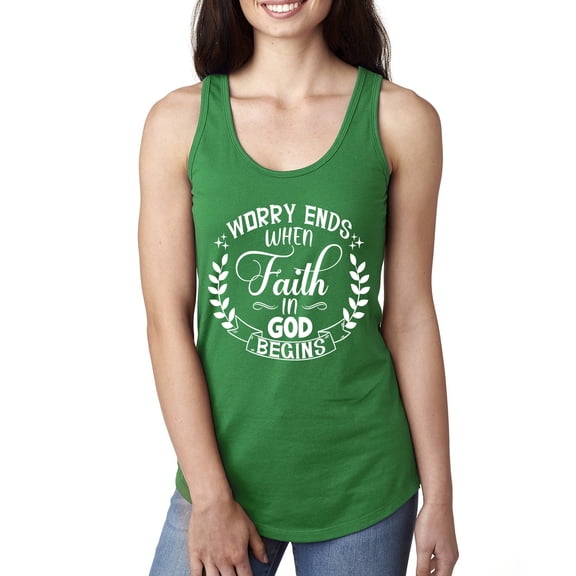 Wild Bobby Worry Ends When Faith In God Begins Inspirational/Christian Women Racerback Tank Top, Kelly, Small