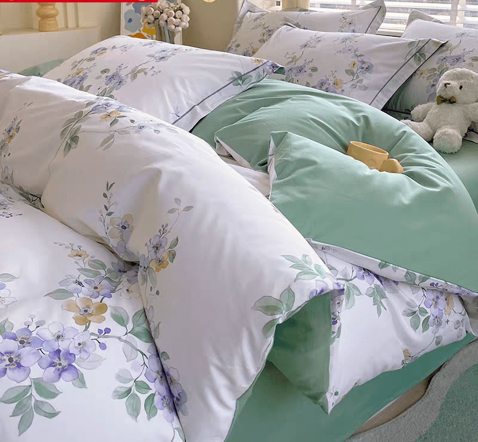 100% Cotton Duvet Cover Set 3Pcs Queen 1 Comforter Cover 2 Pillowcases Bedding Set Floral Printed Soft Breathable